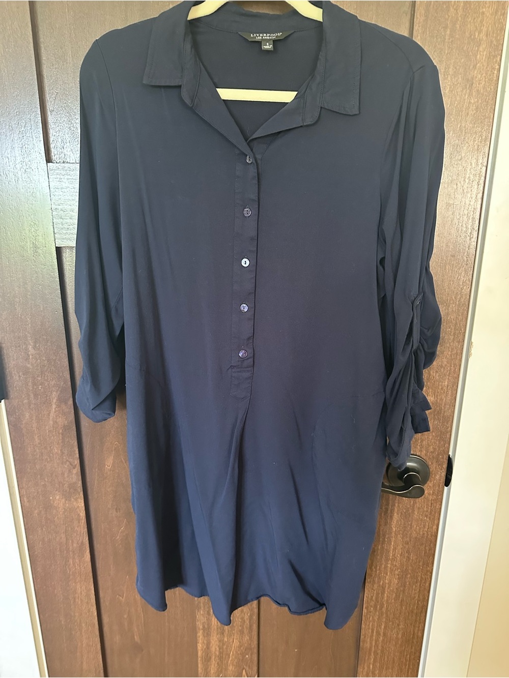Liverpool Navy Button-Front Shirt Dress